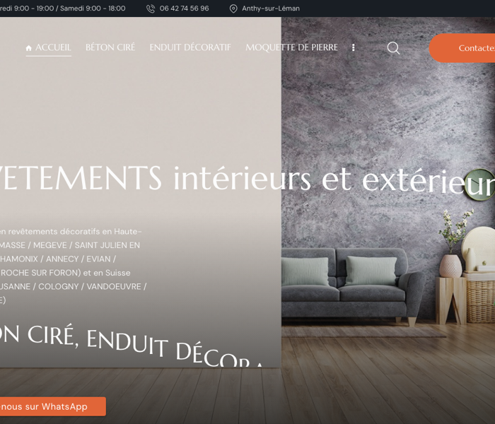 Capture d'écran du site Creative Léman — revêtements de sol et murs décoratifs
